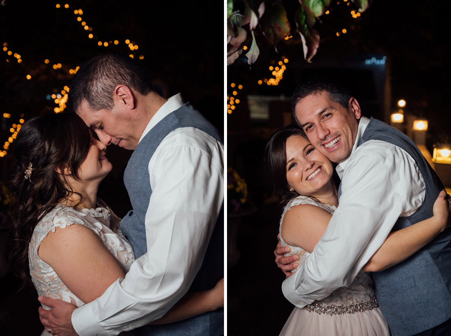 Rochester wedding couple at night hug